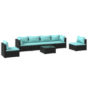 Set de muebles de jardín 7 pzas y cojines ratán sintético negro v9210 - Vetonek
