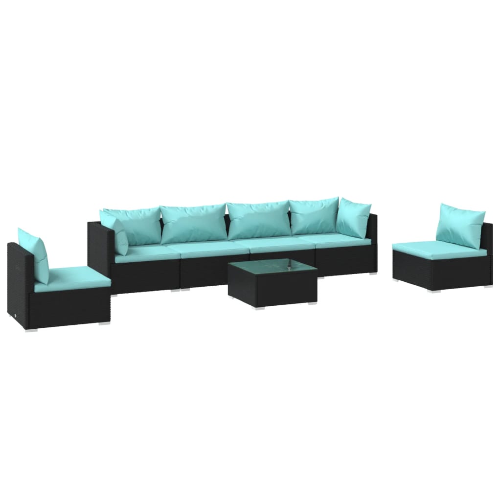 Set de muebles de jardín 7 pzas y cojines ratán sintético negro v9210 - Vetonek