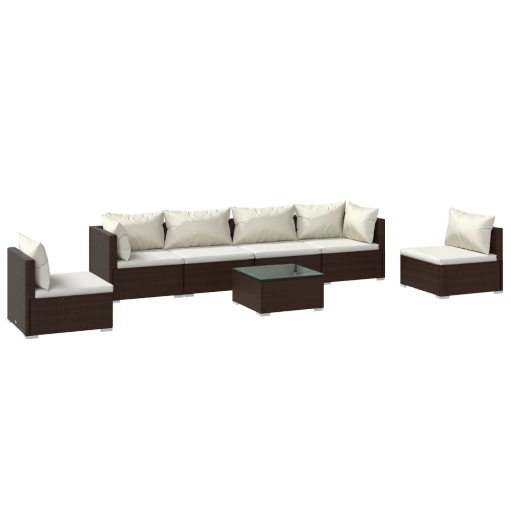 Set muebles de jardín 7 piezas y cojines ratán sintético marrón