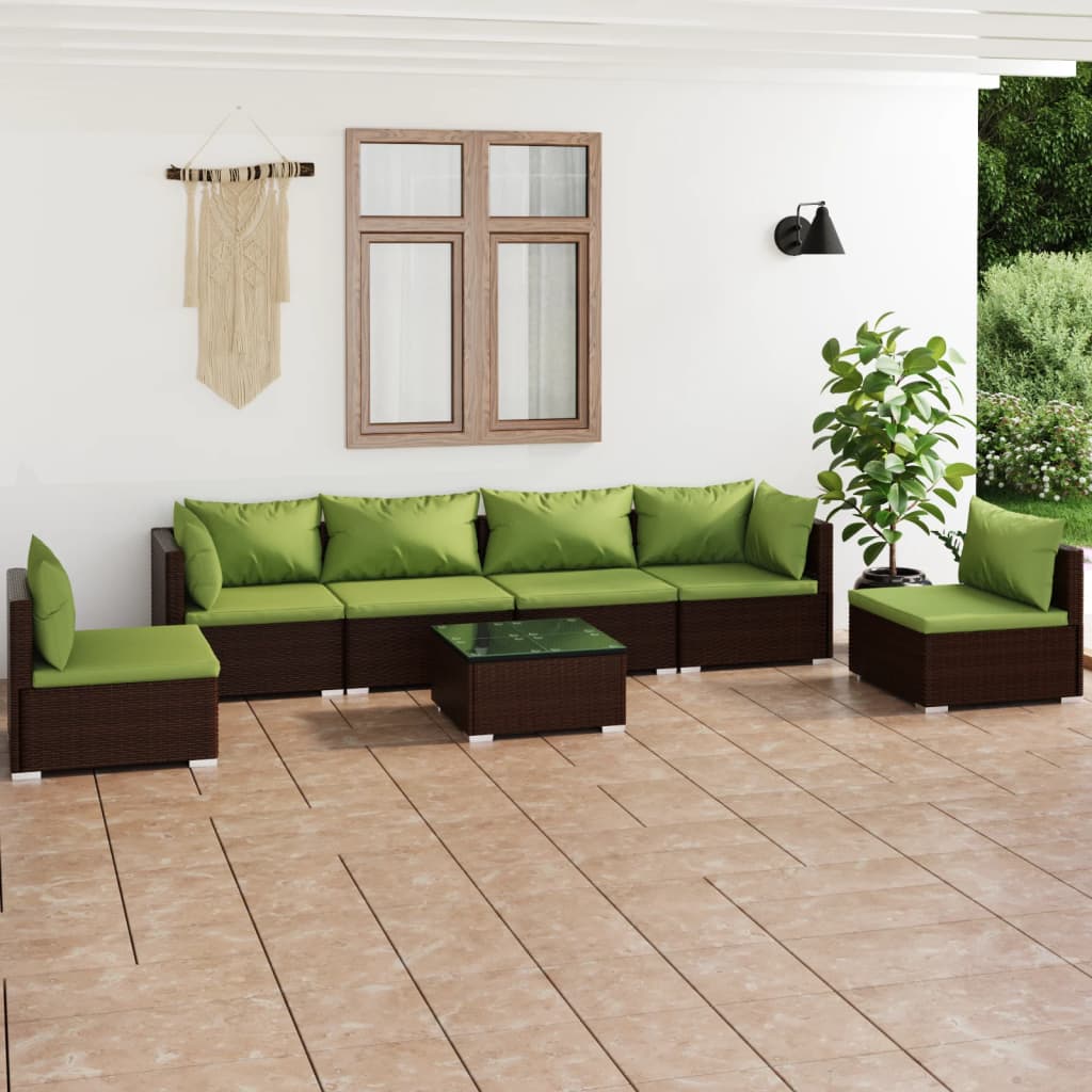 Vetonek Set muebles de jardín 7 piezas y cojines ratán sintético marrón