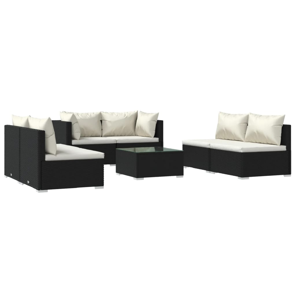 Set de muebles de jardín 7 pzas y cojines ratán sintético negro v9272 Vetonek