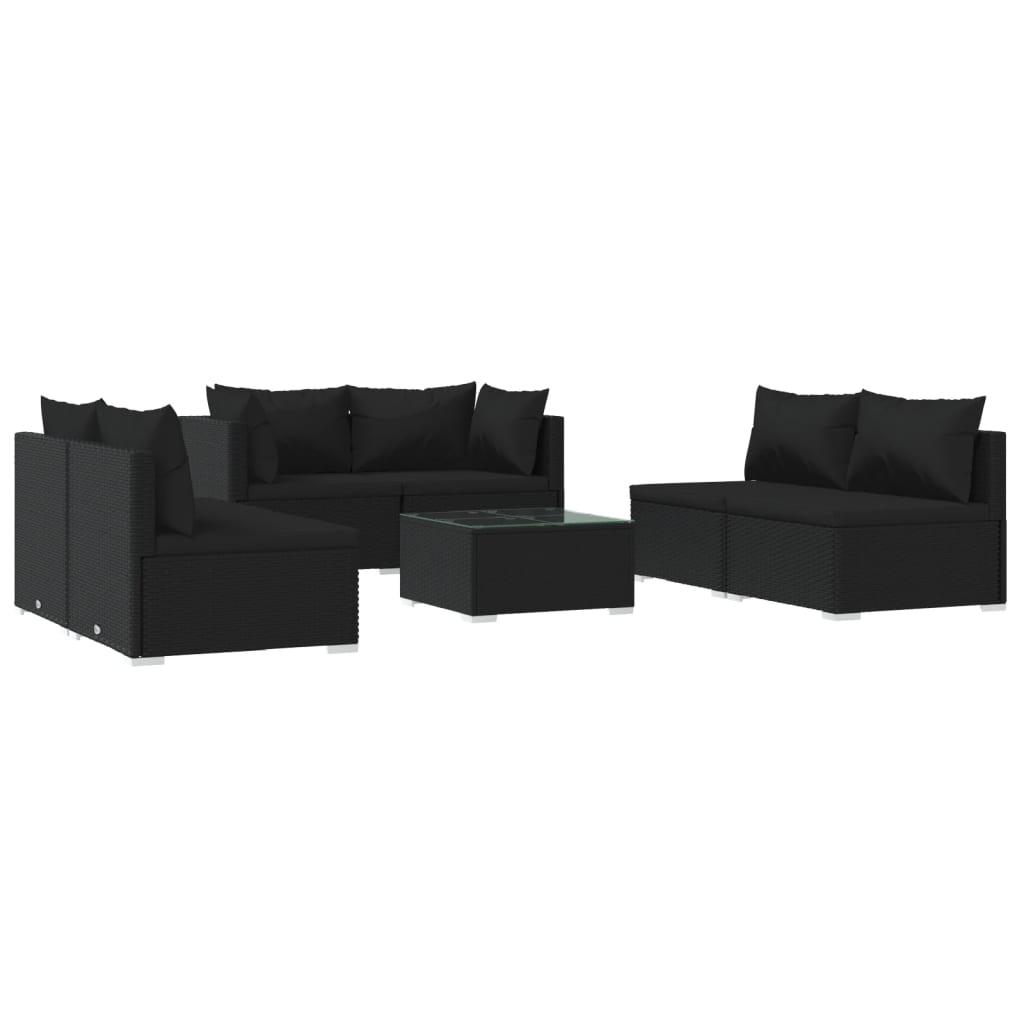 Set de muebles de jardín 7 pzas y cojines ratán sintético negro v9289 Vetonek