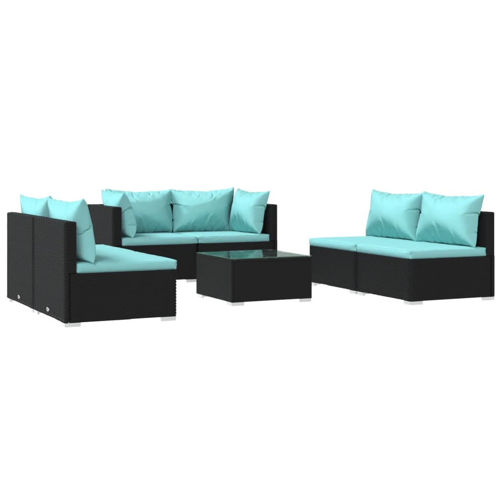 Set de muebles de jardín 7 pzas y cojines ratán sintético negro v9296 Vetonek