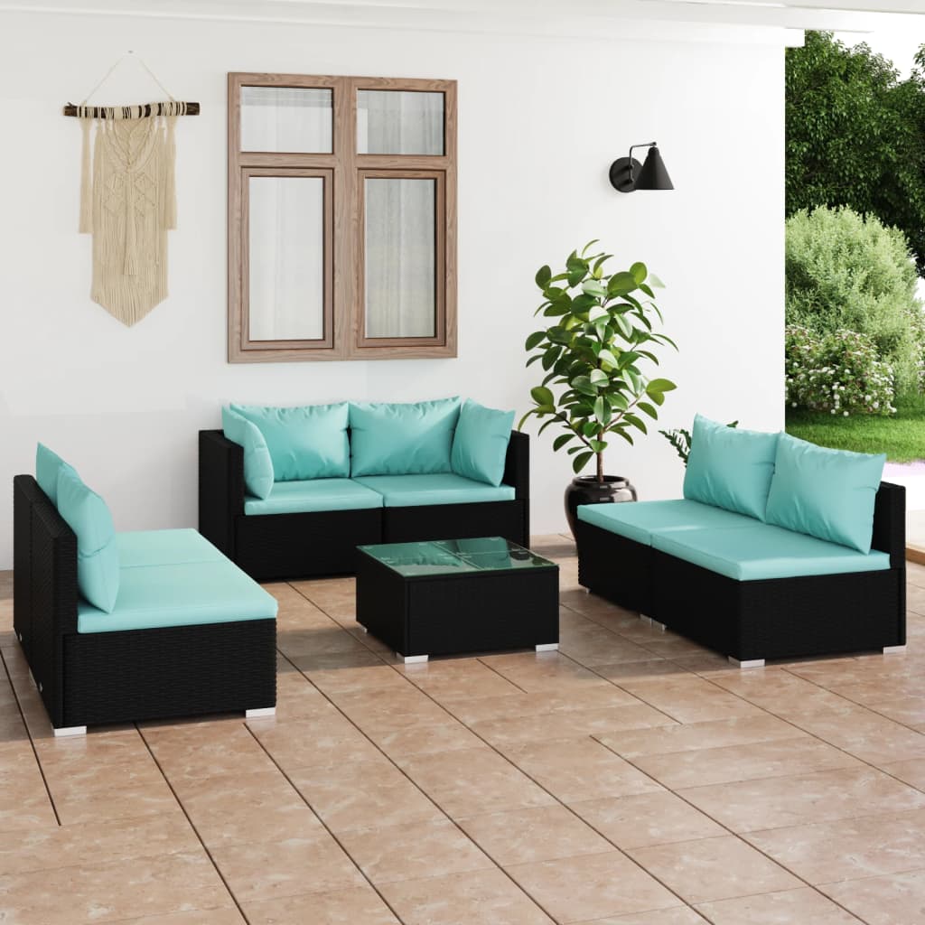 Set de muebles de jardín 7 pzas y cojines ratán sintético negro v9296 Vetonek