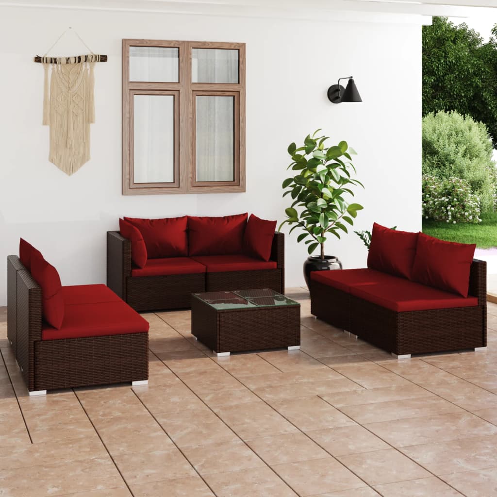 Vetonek Set muebles de jardín 7 piezas y cojines ratán sintético marrón