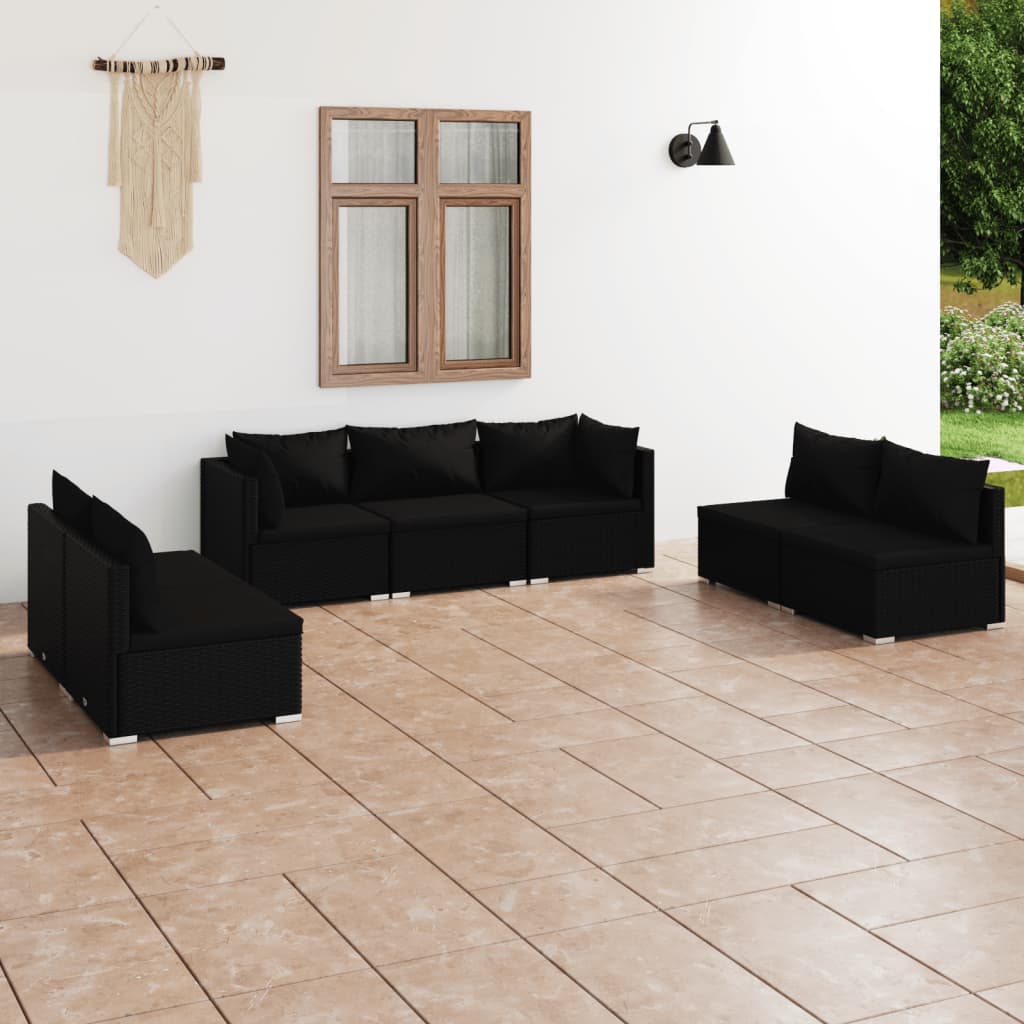 Set de muebles de jardín 7 pzas y cojines ratán sintético negro v9364 Vetonek