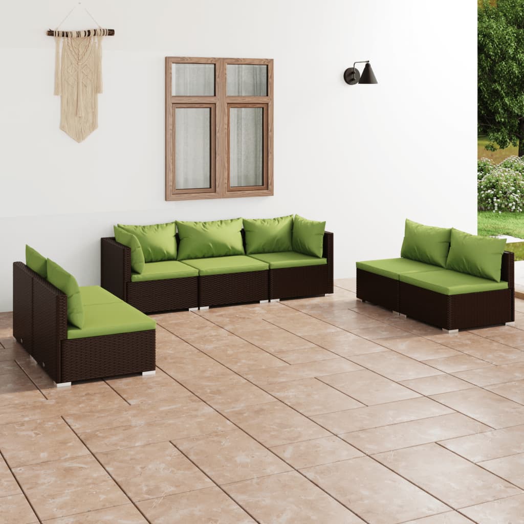 Vetonek Set muebles de jardín 7 piezas y cojines ratán sintético marrón