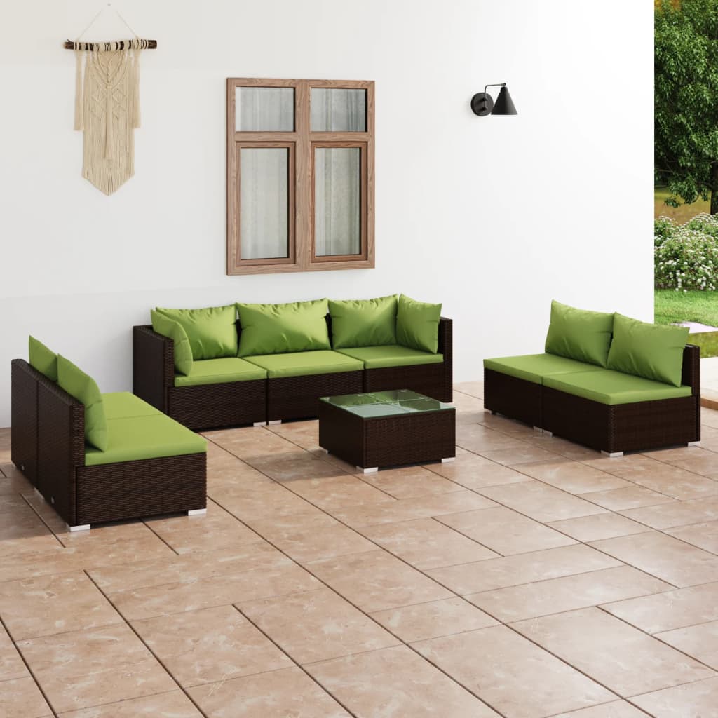 Vetonek Set muebles de jardín 8 piezas y cojines ratán sintético marrón