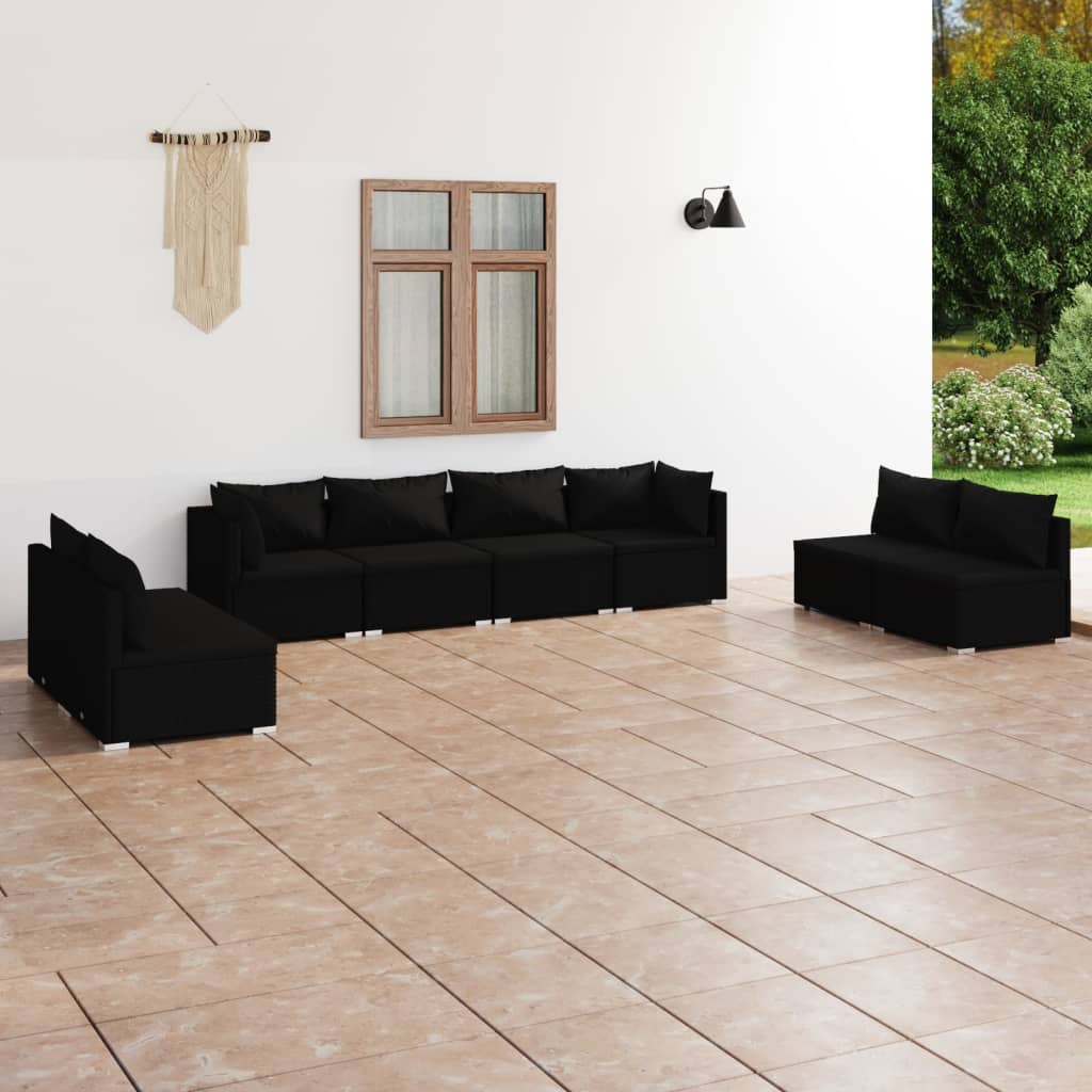 Vetonek Set de muebles de jardín 8 pzas y cojines ratán sintético negro