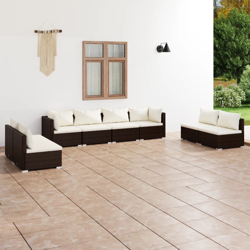 Vetonek Set muebles de jardín 8 piezas y cojines ratán sintético marrón