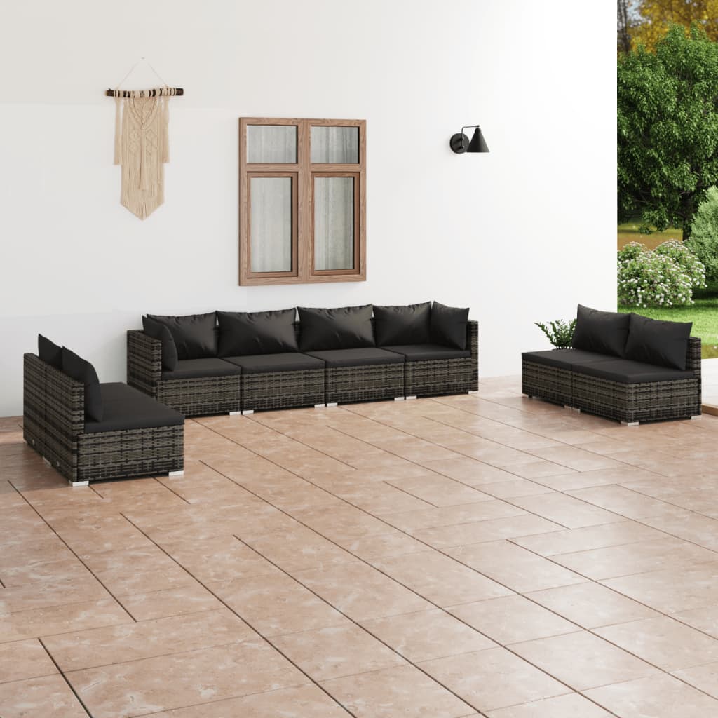 Vetonek Set de muebles de jardín 8 pzas y cojines ratán sintético gris