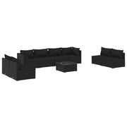Set de muebles de jardín 9 pzas y cojines ratán sintético negro v9609 Vetonek