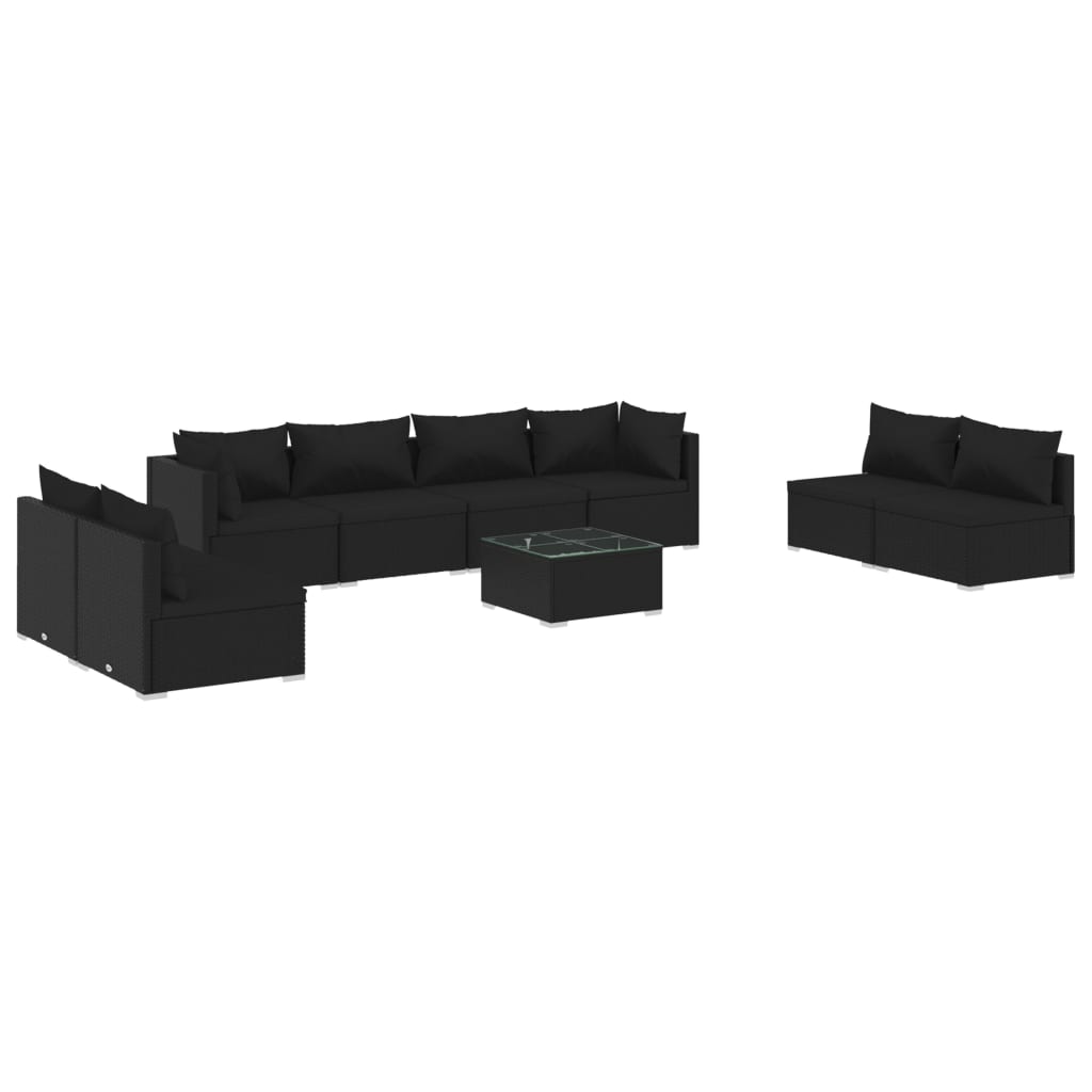 Set de muebles de jardín 9 pzas y cojines ratán sintético negro v9609 Vetonek