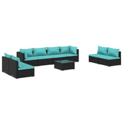 Set de muebles de jardín 9 pzas y cojines ratán sintético negro v9616 Vetonek