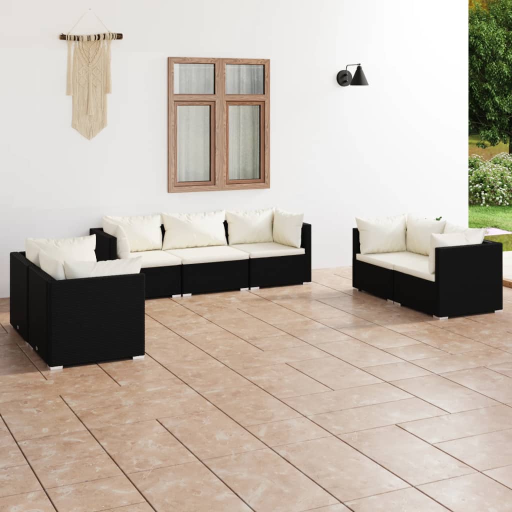 Set de muebles de jardín 7 pzas y cojines ratán sintético negro v9678 Vetonek