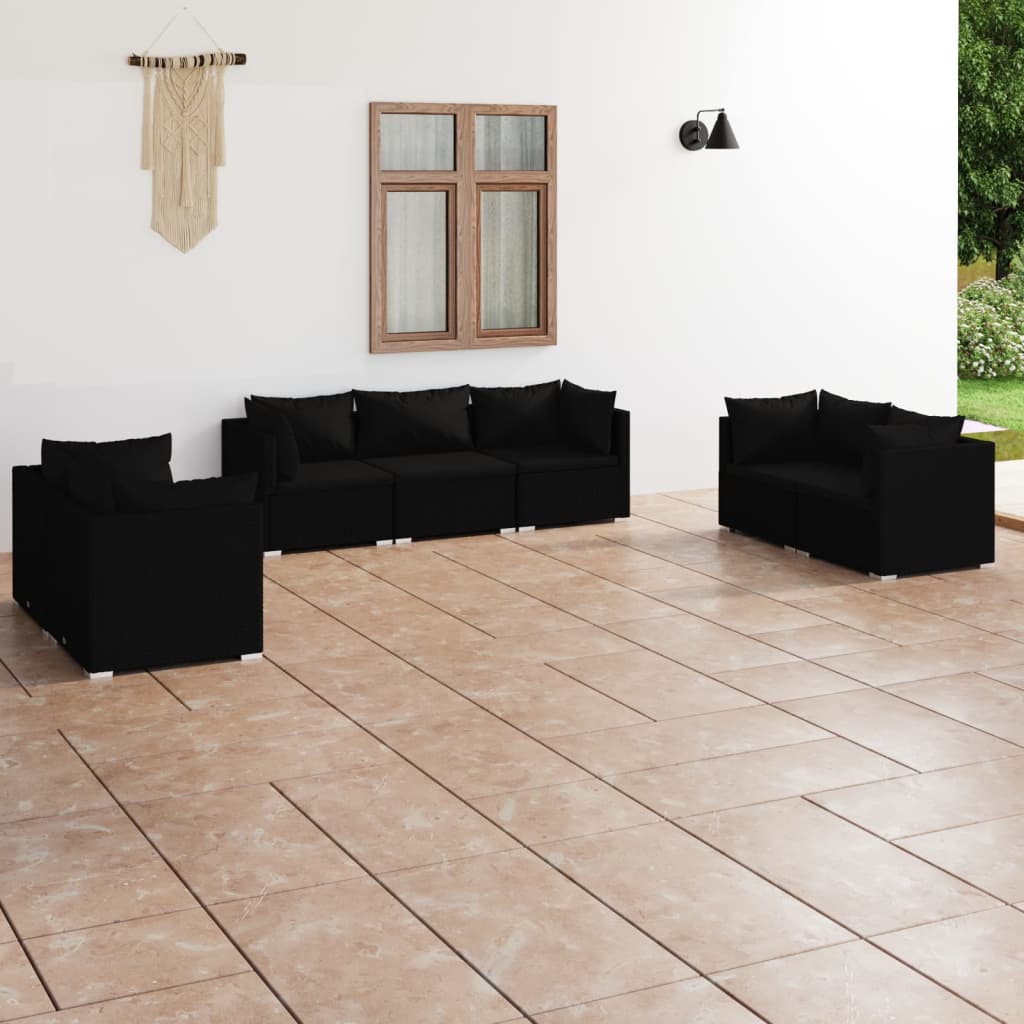 Vetonek Set de muebles de jardín 7 pzas y cojines ratán sintético negro