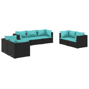 Set de muebles de jardín 7 pzas y cojines ratán sintético negro - Vetonek