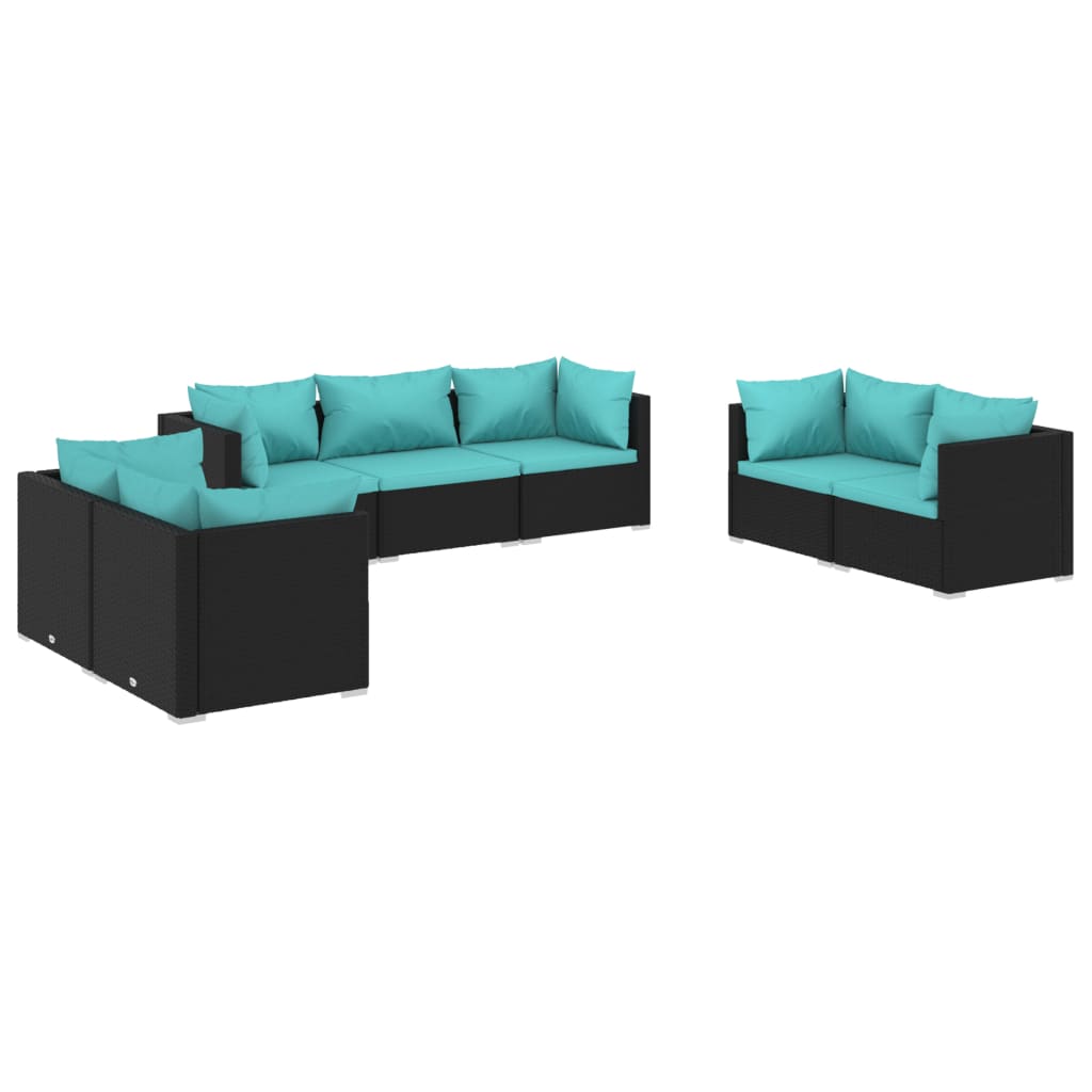 Set de muebles de jardín 7 pzas y cojines ratán sintético negro - Vetonek