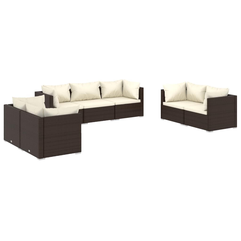 Set muebles de jardín 7 piezas y cojines ratán sintético marrón