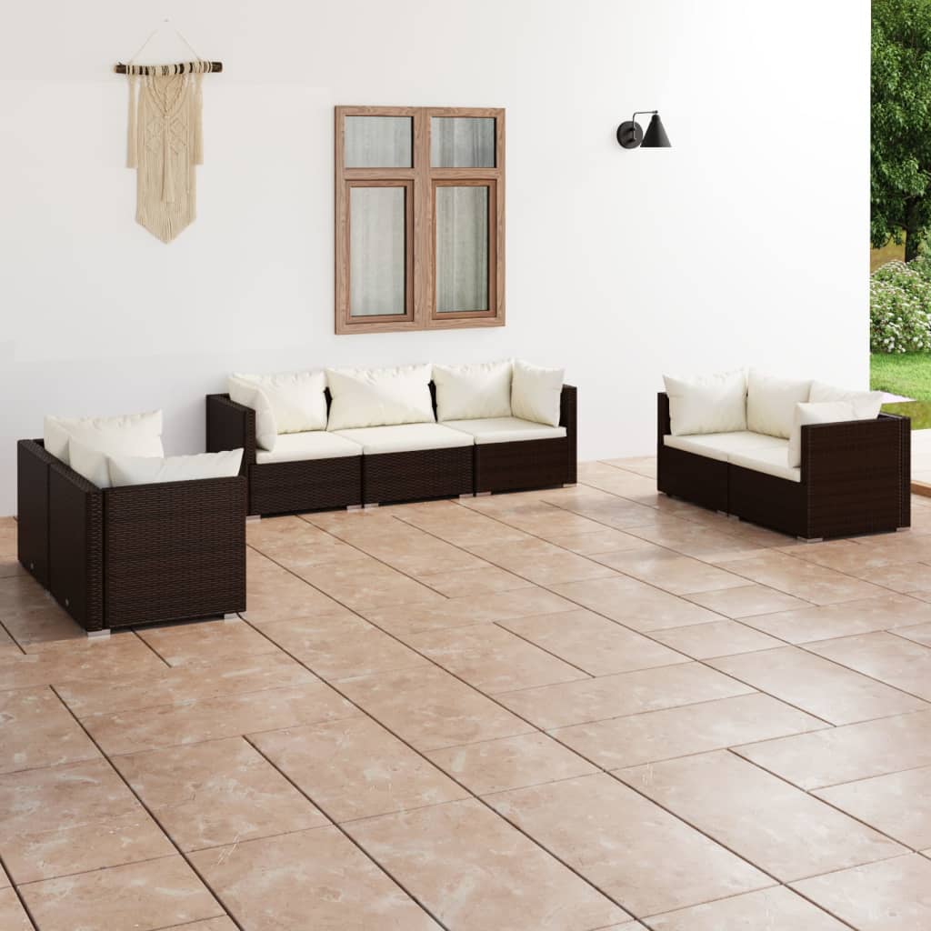 Vetonek Set muebles de jardín 7 piezas y cojines ratán sintético marrón