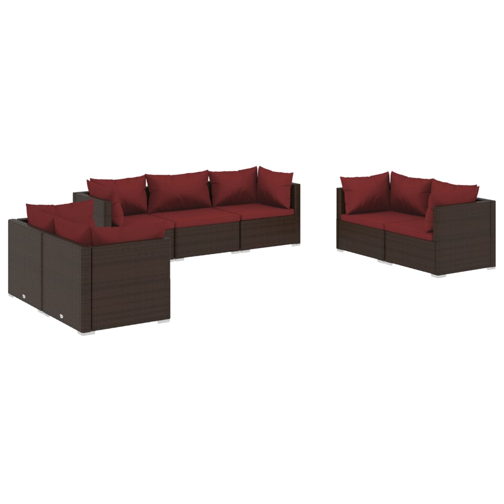 Set muebles de jardín 7 piezas y cojines ratán sintético marrón