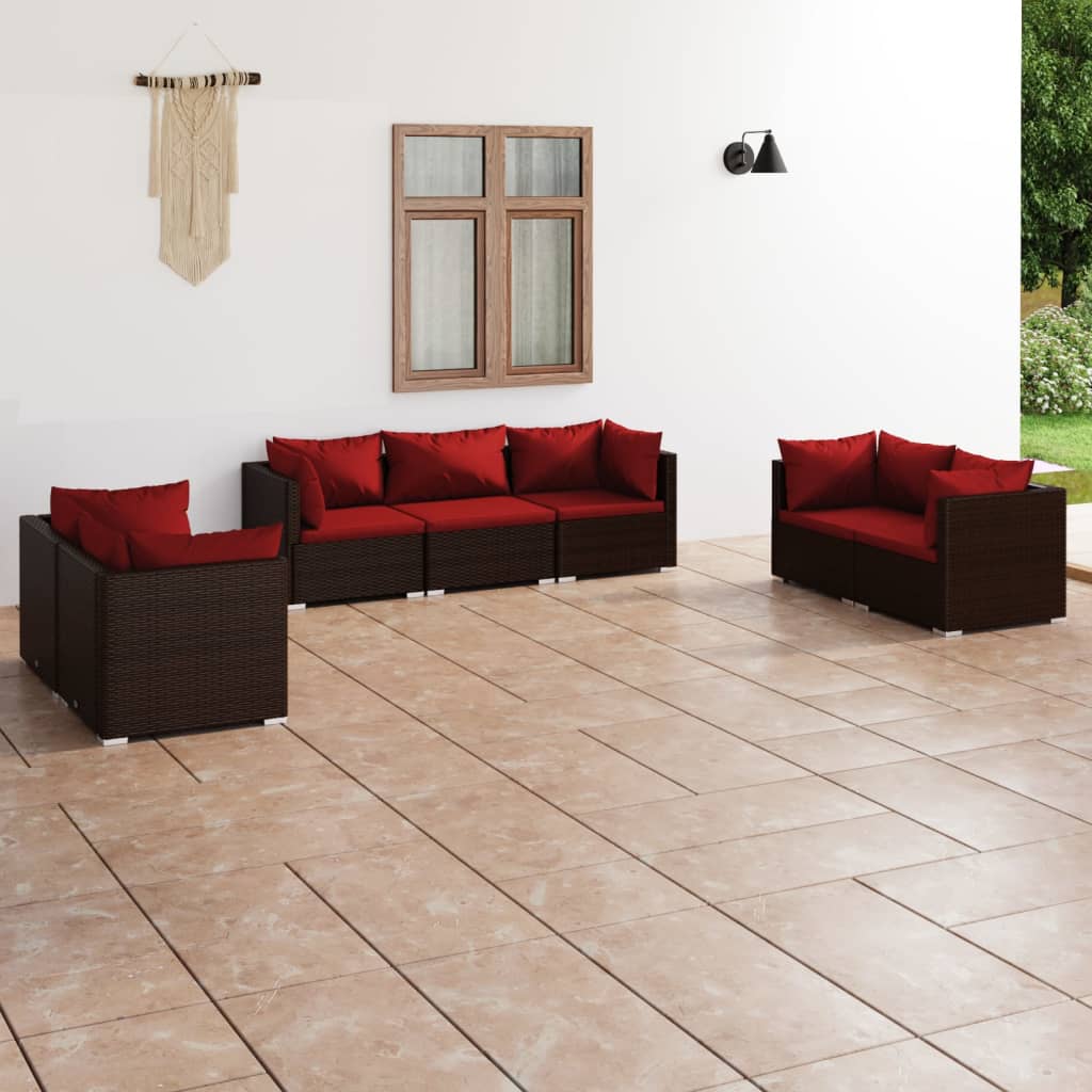 Vetonek Set muebles de jardín 7 piezas y cojines ratán sintético marrón