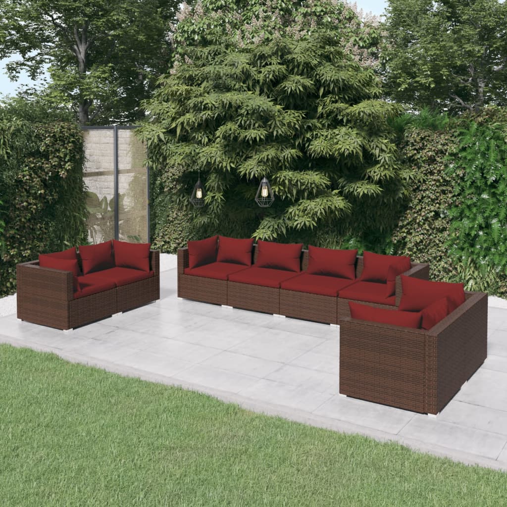 Vetonek Set muebles de jardín 8 piezas y cojines ratán sintético marrón