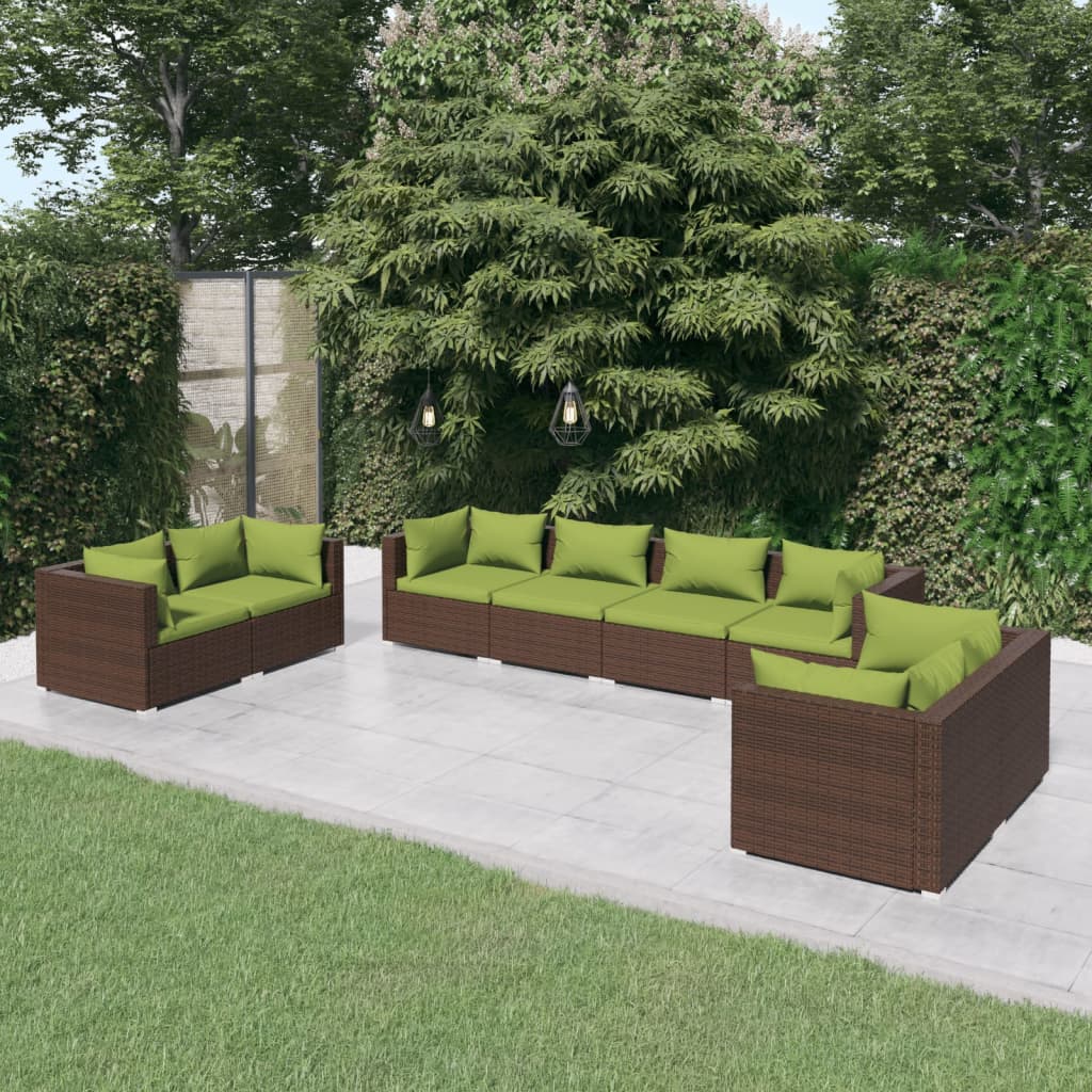 Vetonek Set muebles de jardín 8 piezas y cojines ratán sintético marrón