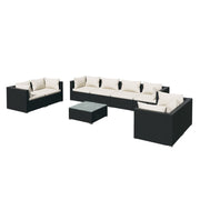 Set de muebles de jardín 9 pzas y cojines ratán sintético negro v9913 Vetonek