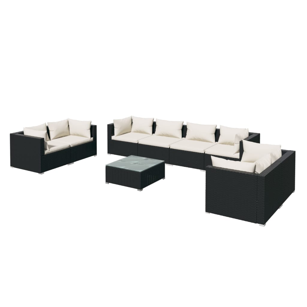Set de muebles de jardín 9 pzas y cojines ratán sintético negro v9913 Vetonek