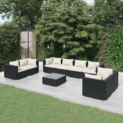 Set de muebles de jardín 9 pzas y cojines ratán sintético negro v9913 Vetonek