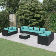 Set de muebles de jardín 9 pzas y cojines ratán sintético negro v9937 Vetonek