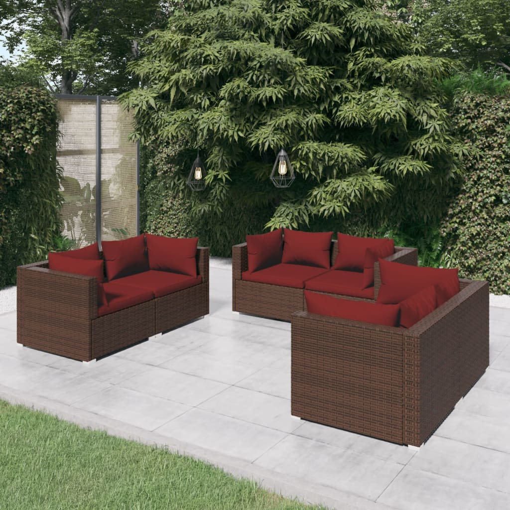 Vetonek Set muebles de jardín 6 piezas y cojines ratán sintético marrón