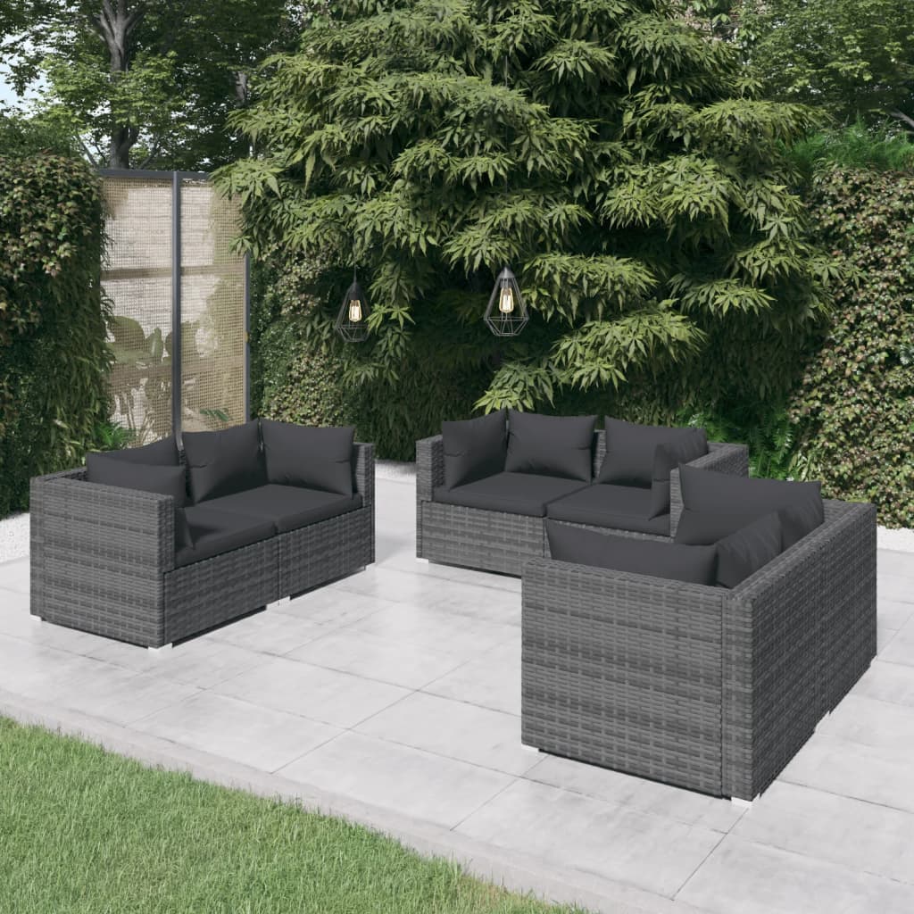 Vetonek Set de muebles de jardín 6 pzas y cojines ratán sintético gris