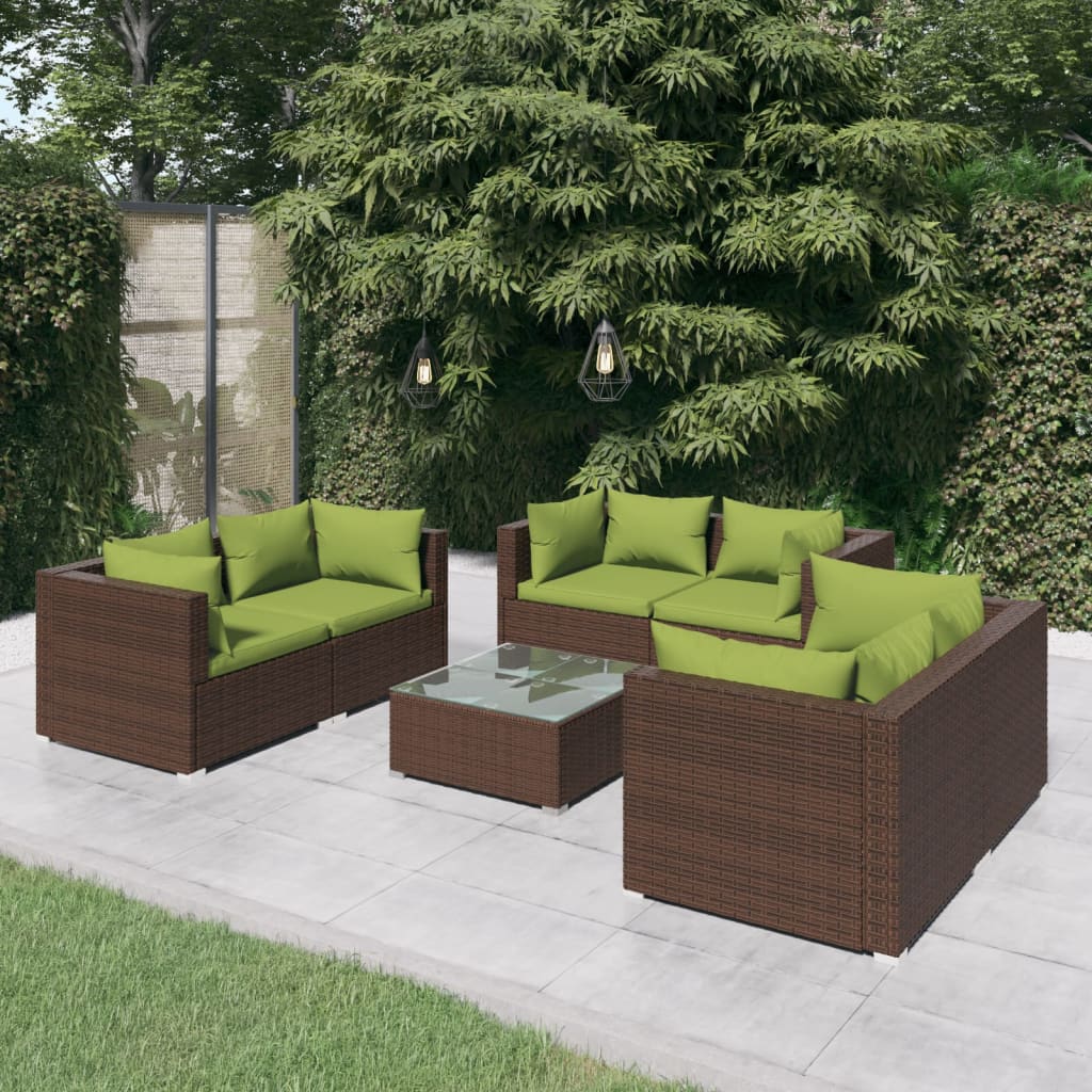 Vetonek Set muebles de jardín 7 piezas y cojines ratán sintético marrón