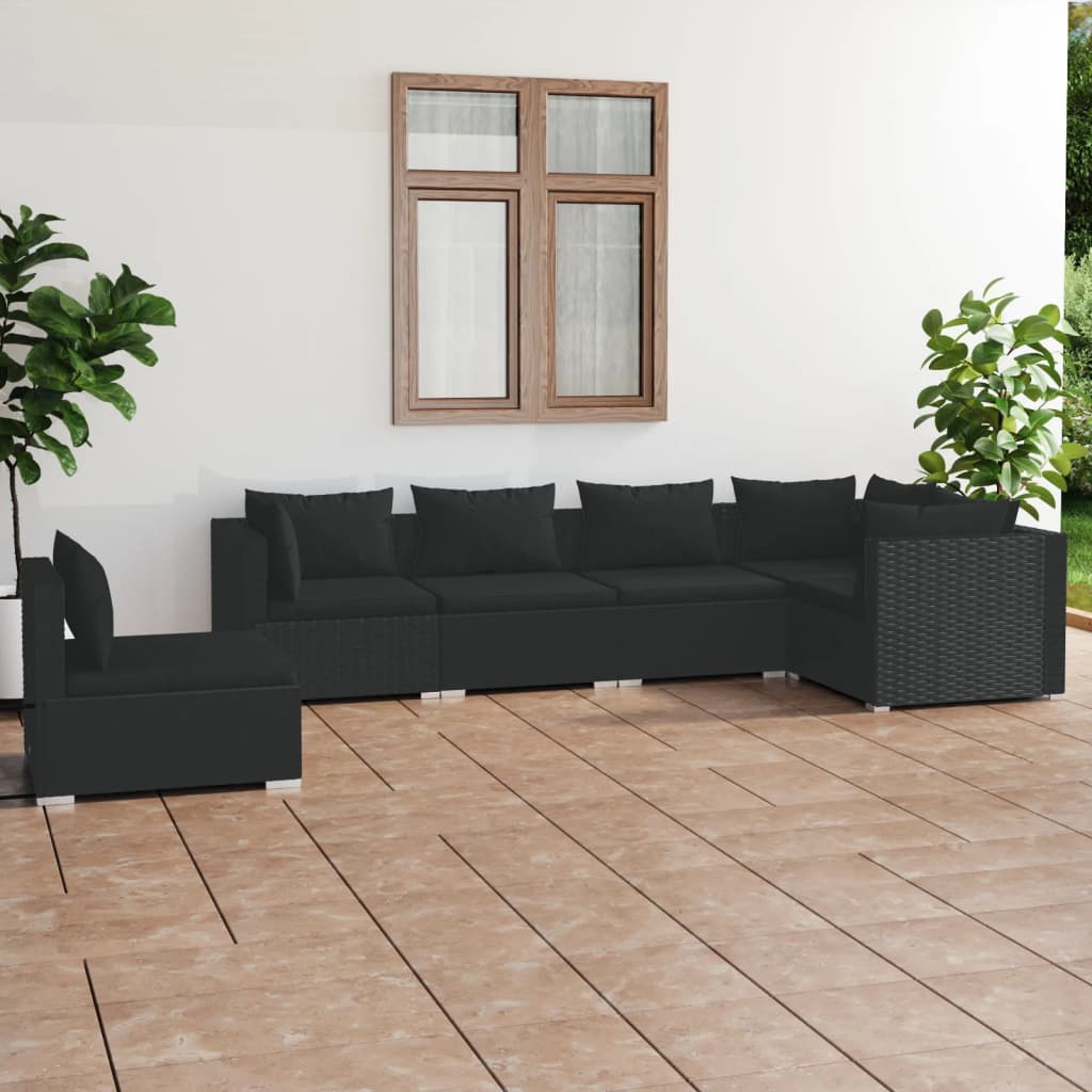 Vetonek Set de muebles de jardín 6 pzas y cojines ratán sintético negro