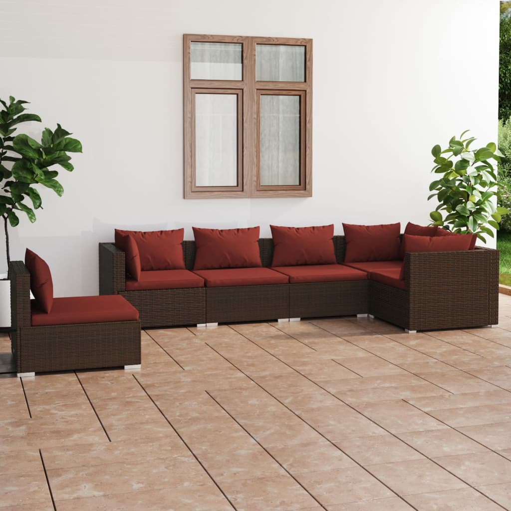 Vetonek Set muebles de jardín 6 piezas y cojines ratán sintético marrón