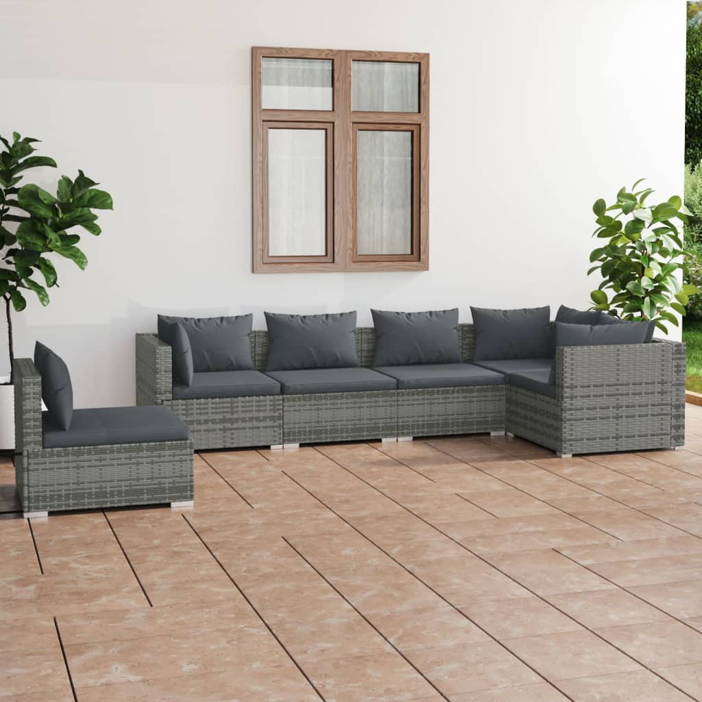 Vetonek Set de muebles de jardín 6 pzas y cojines ratán sintético gris