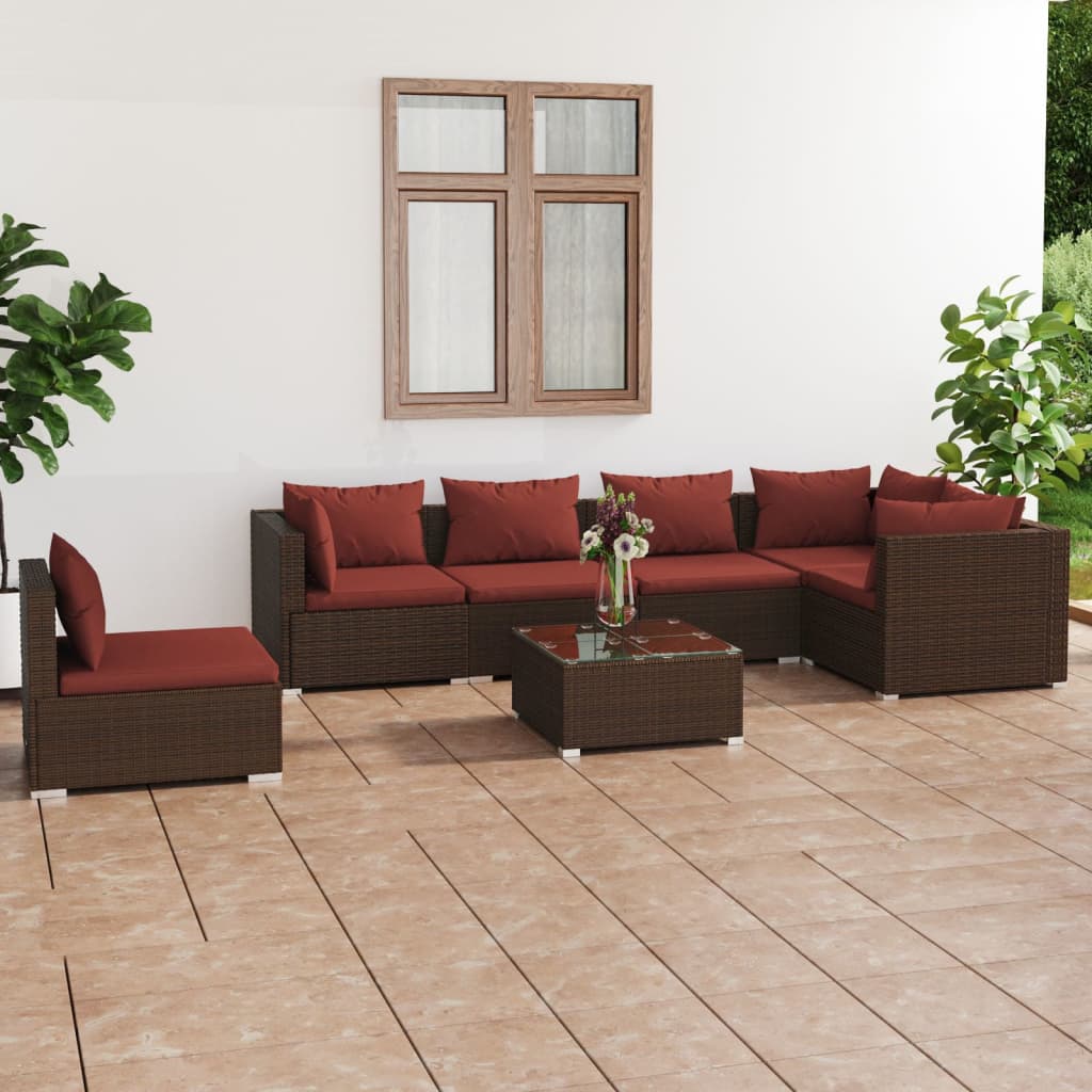 Vetonek Set muebles de jardín 7 piezas y cojines ratán sintético marrón