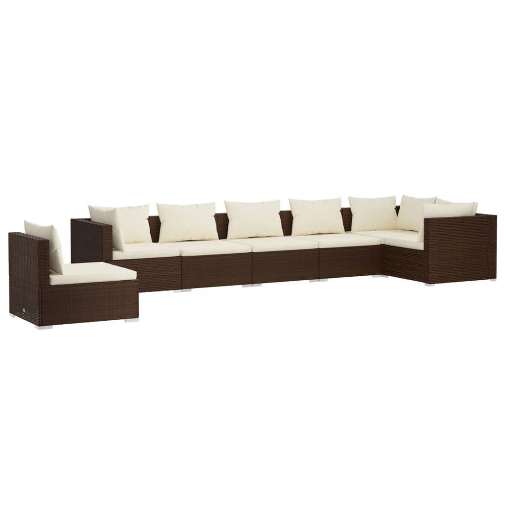 Set muebles de jardín 7 piezas y cojines ratán sintético marrón