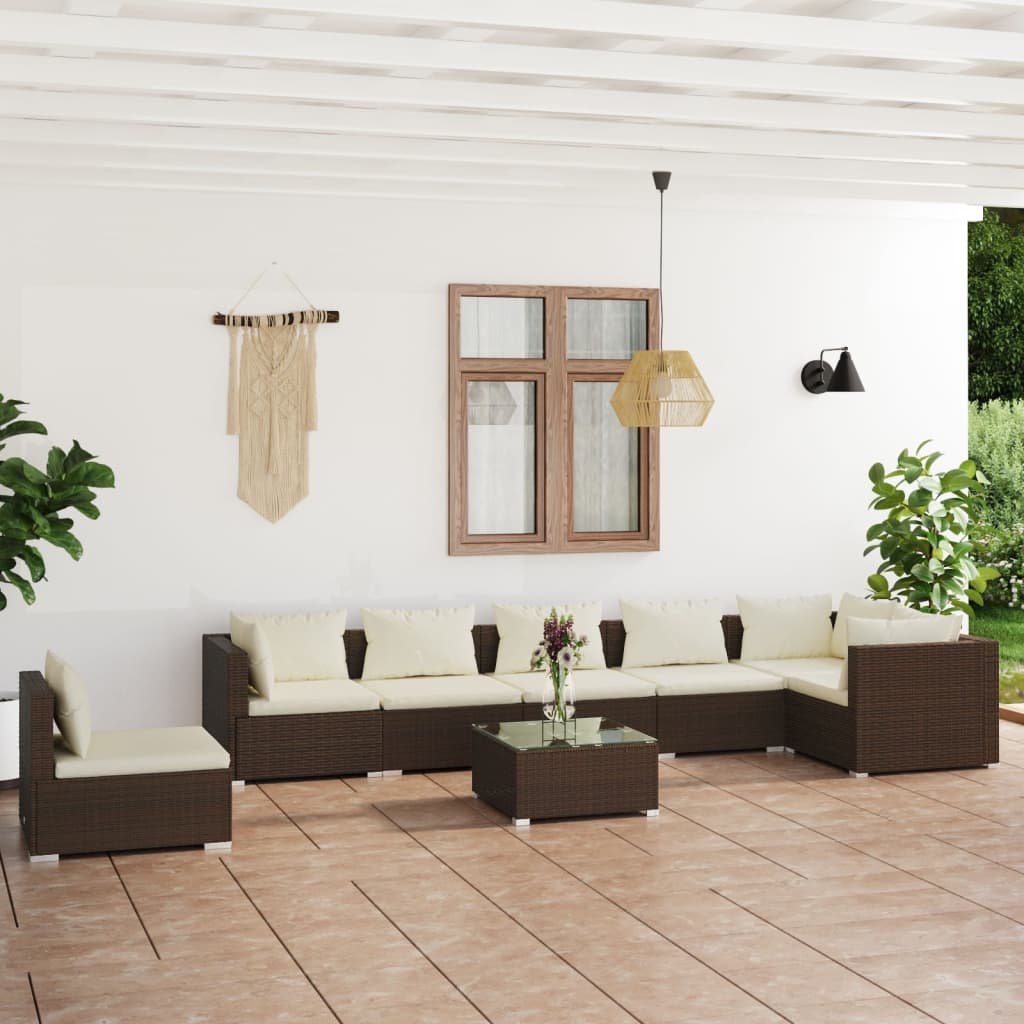 Vetonek Set muebles de jardín 8 piezas y cojines ratán sintético marrón