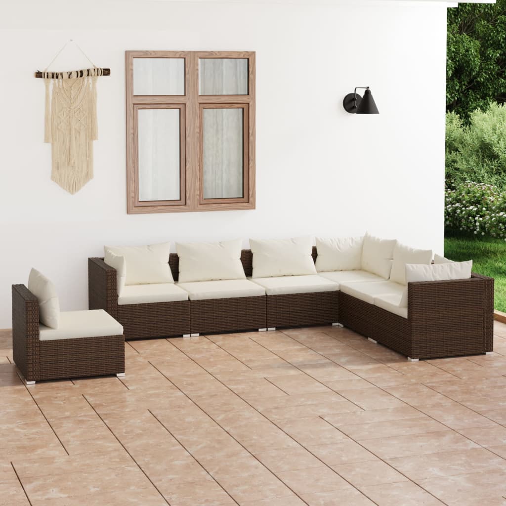 Vetonek Set muebles de jardín 7 piezas y cojines ratán sintético marrón