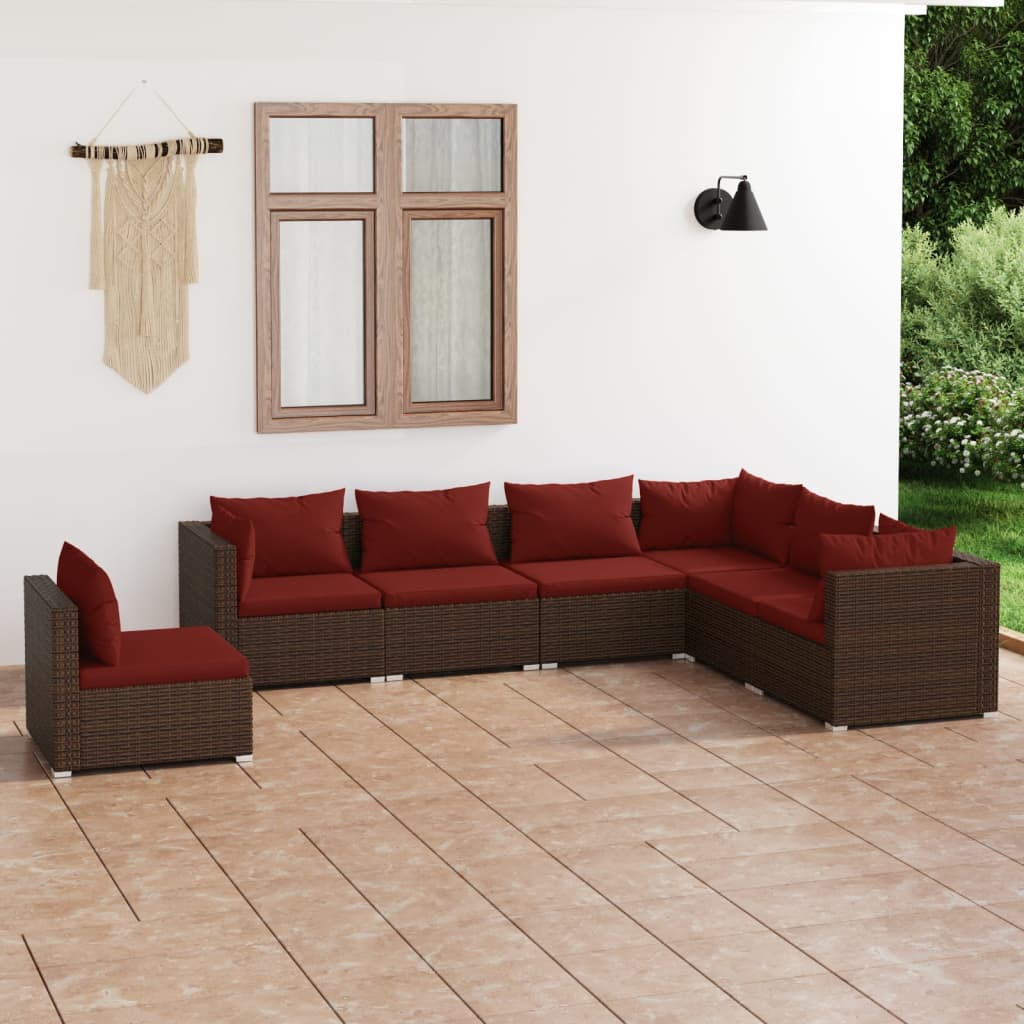 Vetonek Set muebles de jardín 7 piezas y cojines ratán sintético marrón