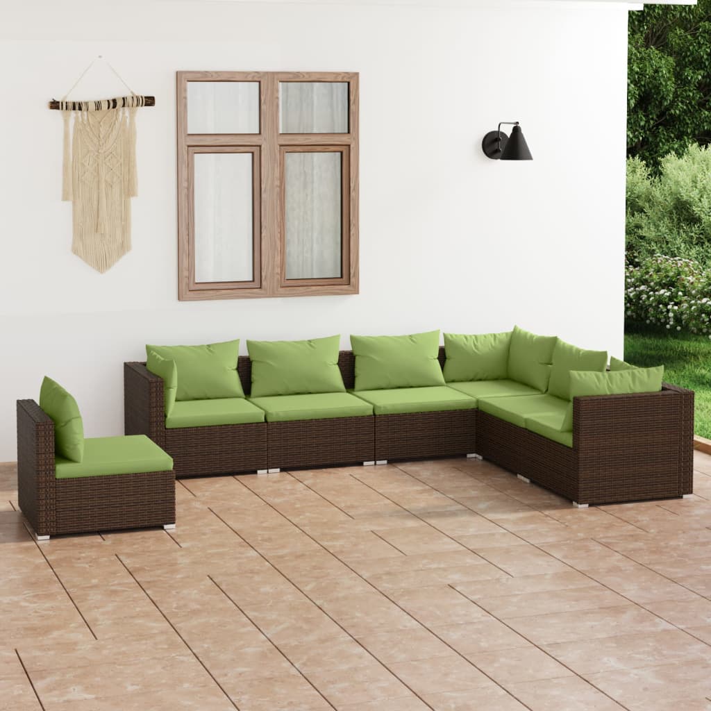 Vetonek Set muebles de jardín 7 piezas y cojines ratán sintético marrón