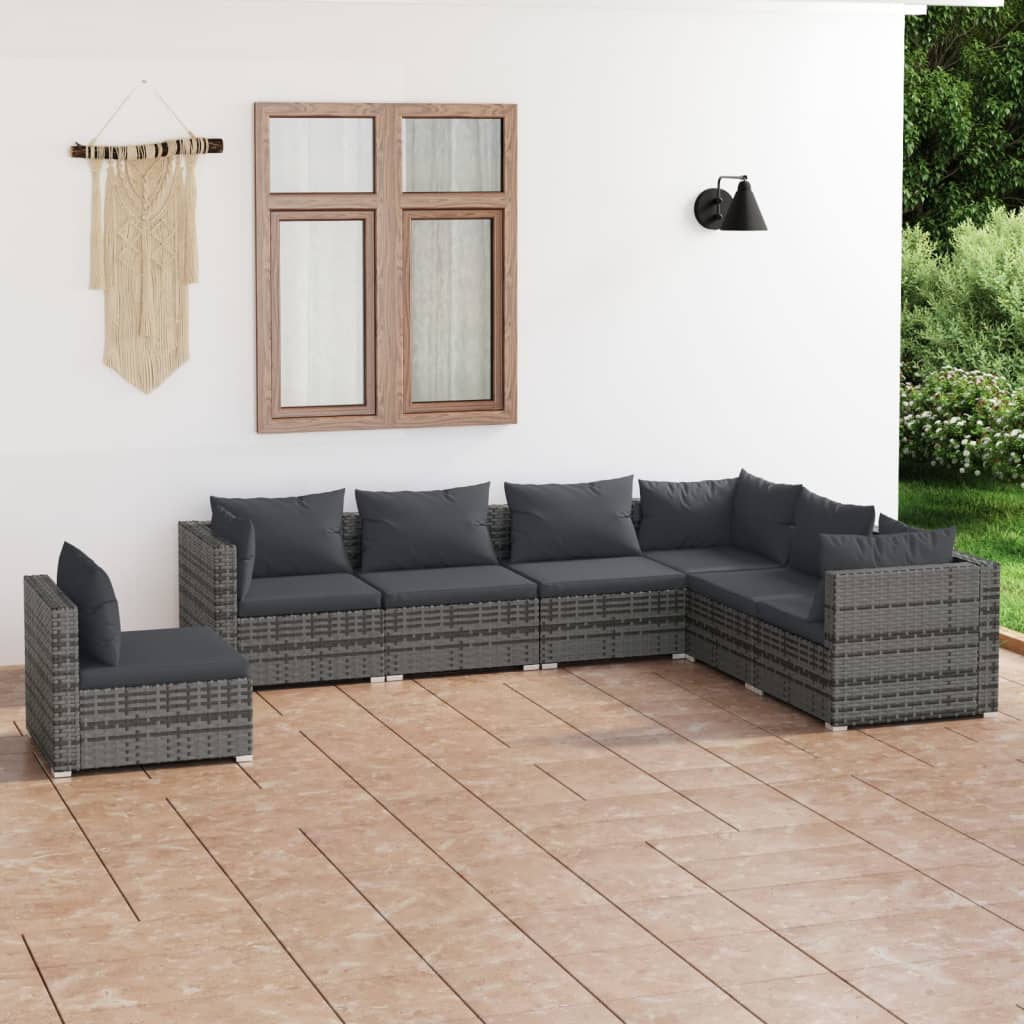 Vetonek Set de muebles de jardín 7 pzas y cojines ratán sintético gris