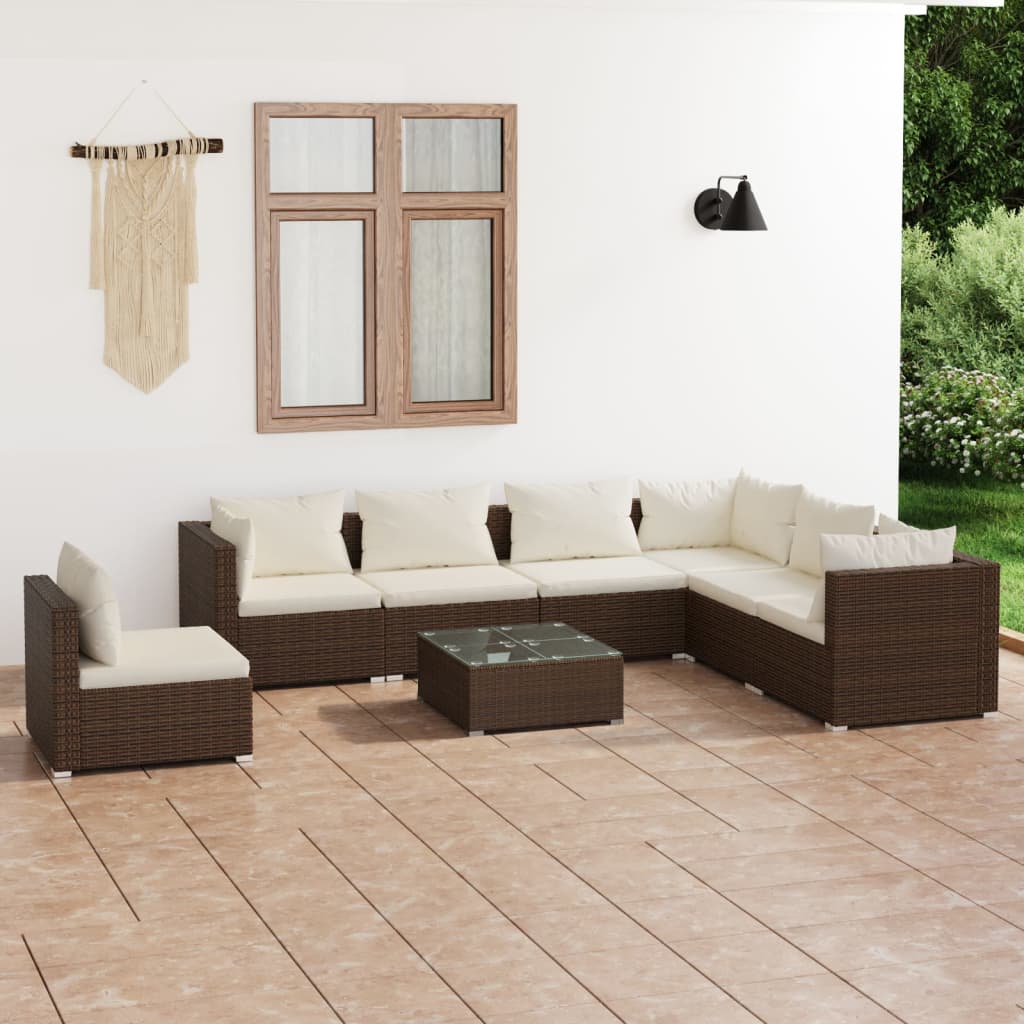 Vetonek Set muebles de jardín 8 piezas y cojines ratán sintético marrón