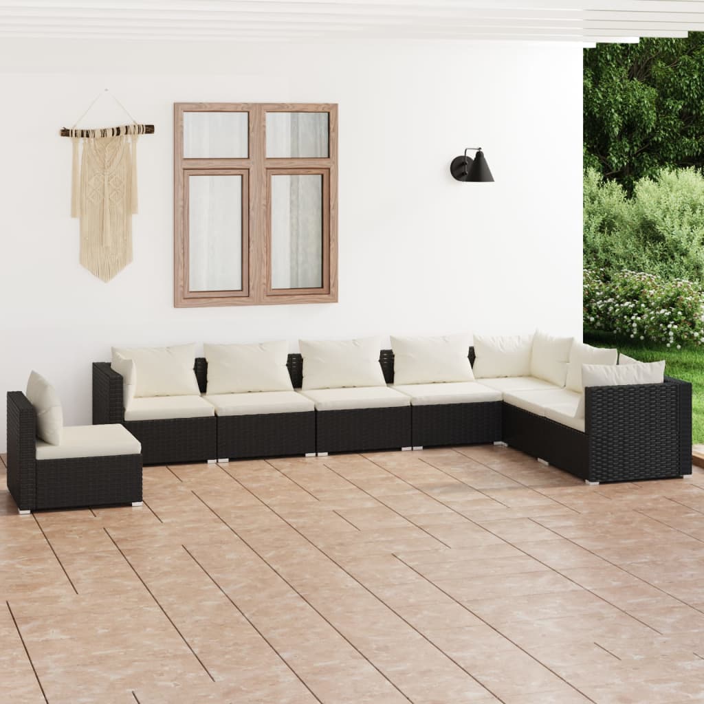 Vetonek Set de muebles de jardín 8 pzas y cojines ratán sintético negro