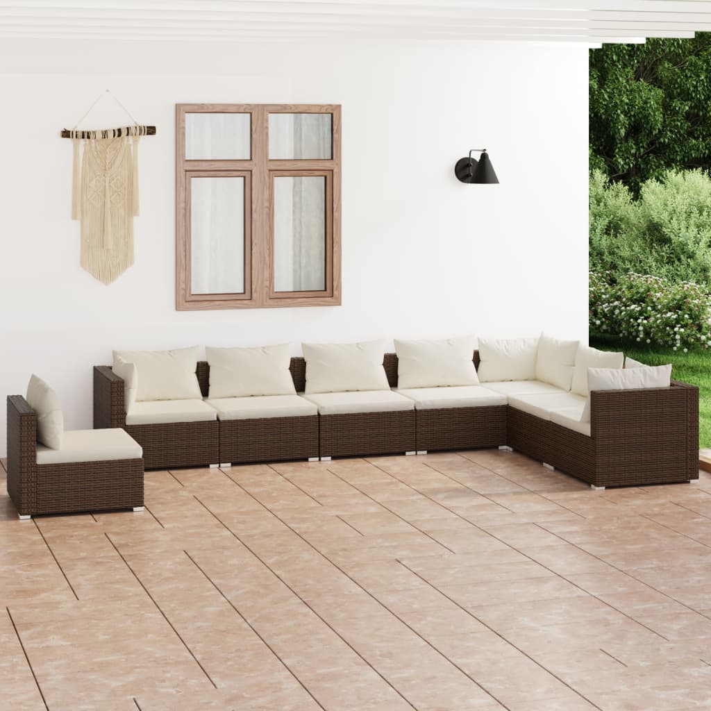 Vetonek Set muebles de jardín 8 piezas y cojines ratán sintético marrón