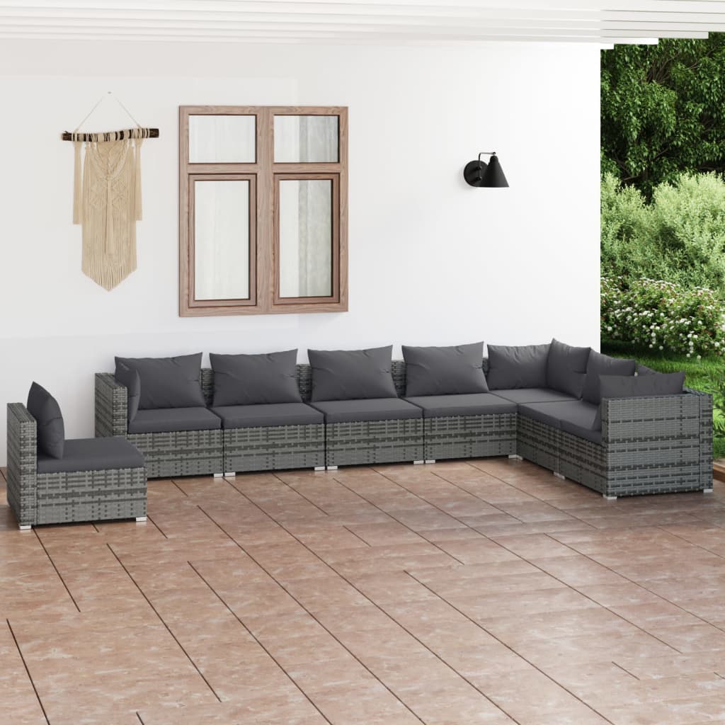 Vetonek Set de muebles de jardín 8 pzas y cojines ratán sintético gris