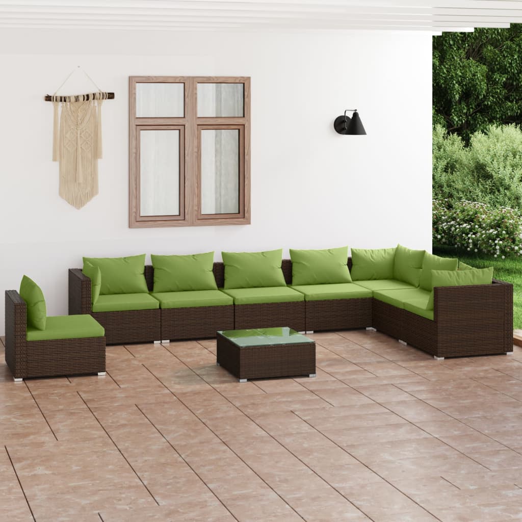 Vetonek Set muebles de jardín 9 piezas y cojines ratán sintético marrón